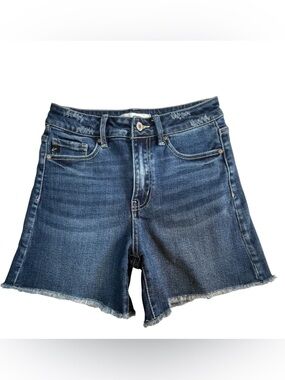 Kancan Medium Blue Denim Frayed Hem Women's Shorts